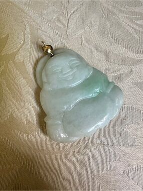 Natural Grade A Jadeite Jade Happy Buddha Pendant Translucent Green 45cm